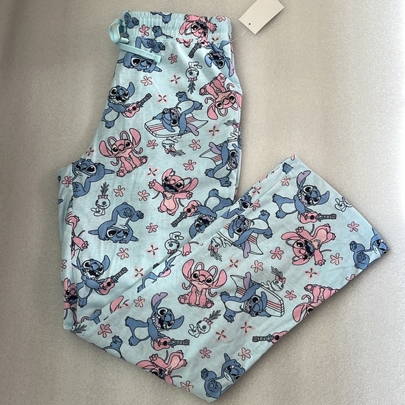 🆕Disney Lilo and Stitch Lounge Pants Drawstring Pajama Bottom Blue Junior Large - Picture 6 of 7